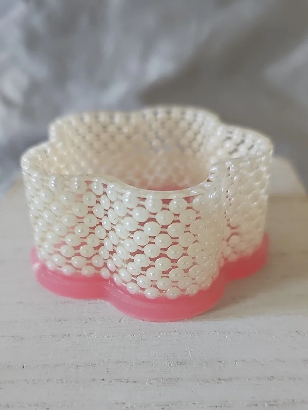Flower Shaped Pink and Pearl Decorative Trinket Dish